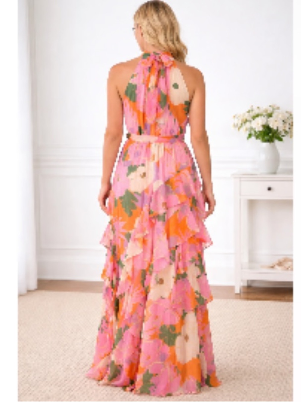 Alex Marie Sail Into Summer Nina Halter Dress Ruffled Pink Maxi Dress Sz -12 - Picture 2 of 9